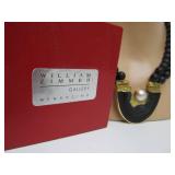 18K Designer Gold Pendant Necklace w/Mabe Pearl & Black Onyx Beads