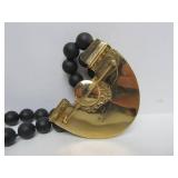 18K Designer Gold Pendant Necklace w/Mabe Pearl & Black Onyx Beads