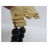 18K Designer Gold Pendant Necklace w/Mabe Pearl & Black Onyx Beads