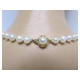 Genuine Hand Tied Pearl Necklace w/Gold Clasp