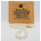 Genuine Hand Tied Pearl Necklace w/Gold Clasp