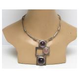 Large Sterling Silver & Gemstone Designer Pendant Necklace by Burle Marx