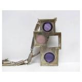 Large Sterling Silver & Gemstone Designer Pendant Necklace by Burle Marx