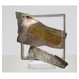 Gorgeous Sculptural Modernist Sterling Silver & 14K Gold Brooch