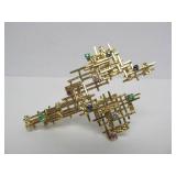 Exceptional Solid 18K Gold & Gemstone Brutalist Brooch Pendant
