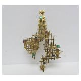 Exceptional Solid 18K Gold & Gemstone Brutalist Brooch Pendant