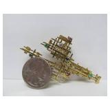 Exceptional Solid 18K Gold & Gemstone Brutalist Brooch Pendant