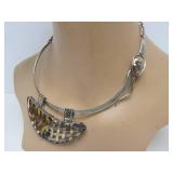 Large Sterling Silver & Cloisonné Enamel Necklace & Earring Set Signed "BW"