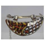 Large Sterling Silver & Cloisonné Enamel Necklace & Earring Set Signed "BW"