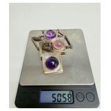 Large Sterling Silver & Gemstone Designer Pendant Necklace by Burle Marx