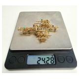 Exceptional Solid 18K Gold & Gemstone Brutalist Brooch Pendant