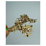 Exceptional Solid 18K Gold & Gemstone Brutalist Brooch Pendant