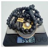 18K Designer Gold Pendant Necklace w/Mabe Pearl & Black Onyx Beads