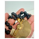 18K Designer Gold Pendant Necklace w/Mabe Pearl & Black Onyx Beads