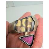Large Signed Sterling Silver Copper & 18K Gold Designer Modernist Brooch