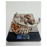 Large Sterling Silver & Cloisonné Enamel Necklace & Earring Set Signed "BW"