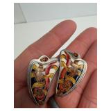 Large Sterling Silver & Cloisonné Enamel Necklace & Earring Set Signed "BW"