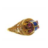 14K Gold Ring - Set w/Rubies & Lapis - Ornate Filigree Goldwork - Size 6.5