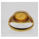 14K Gold Ring - Set w/Rubies & Lapis - Ornate Filigree Goldwork - Size 6.5