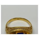 14K Gold Ring - Set w/Rubies & Lapis - Ornate Filigree Goldwork - Size 6.5