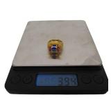 14K Gold Ring - Set w/Rubies & Lapis - Ornate Filigree Goldwork - Size 6.5