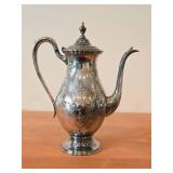 900-grams Silverplated Coffee Pot by Wilcox Silver Plate Co. / Mid-Century Modern style / #N7041 design / Lady Mary pattern / 9 1/2" x 5" x 11 1/2"