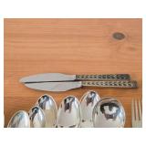 Lot of (29 Piece) 1084-grams (total) 830 Silver Flatware Set - Knifes (x5), Dinner Forks (x7), Salad Forks (x6), Small Spoons (x7), Large Spoons (x3), Serving Spoon, 2-tine Fork - Juvel by Nils Hanson