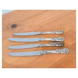 Lot of (4) 9" 295-grams (total) Dinner Knives - Francis I by Reed & Barton Sterling Silver Handle / Silverplated Blade