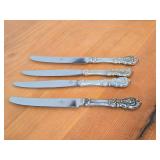 Lot of (4) 9" 290-grams (total) Dinner Knives - Francis I by Reed & Barton Sterling Silver Handle / Silverplated Blade