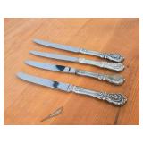 Lot of (4) 9" 303-grams (total) Dinner Knives - Francis I by Reed & Barton Sterling Silver Handle / Silverplated Blade