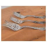 404-grams (total) Sterling Silver Soild Pierced Fish Serving Fork 9-3/4", Solid Cold Meat Serving Fork 9" (x2) - Francis I by Reed & Barton