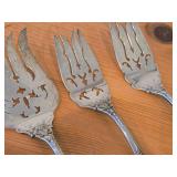 404-grams (total) Sterling Silver Soild Pierced Fish Serving Fork 9-3/4", Solid Cold Meat Serving Fork 9" (x2) - Francis I by Reed & Barton