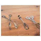 Lot of (3) 138-grams (total) Tongs - Silverplated Swedish Mechanical Tong, Silverplated Sheffield England Serving Tong, Stainless Steel Endurance Small Tong