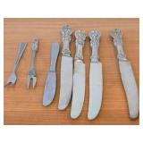 Lot of (7) 437-grams (total) Silverplated Knives - Dinner (x4), Pickle (x2), Hardanger Best Dinner (x1)