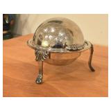 464-grams (w.o glass insert) Silverplated Revolving Dome Butter / Caviar Dish (Sheffield England) 4 1/2" x 6"