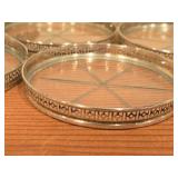 (6) Webster Co. American Art Sterling Silver and Glass Coasters, (1) Silverplated Wine Bottle Coaster