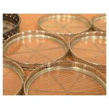 (6) Webster Co. American Art Sterling Silver and Glass Coasters, (1) Silverplated Wine Bottle Coaster