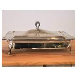 Vintage 1723-grams (without glass insert) Silverplated Covered Footed Serving Dish with Glass Insert 19" x 10" x 7"