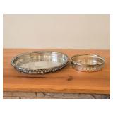 Lot of (2) 635-grams (total) Silverplated Gallery Serving Trays - Vintage  7", W.M. Rogers & Son Spring Fever pattern 12"