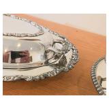 Lot of (2) Vintage 1730-grams (total) Silverplated Covered Vegetable Bowls 10" x 12"