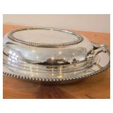 Lot of (2) Vintage 1730-grams (total) Silverplated Covered Vegetable Bowls 10" x 12"