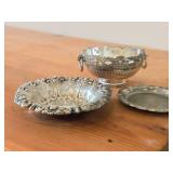 Lot of (3) Vintage 442-grams (total) Silverplated - Gorham Repousse Bonbon Bowl 5"D, Italian Coaster 4"D, F.B. Rogers Monteith Pedestal Bowl w/ Ring Handles 5" x 3-1/2"