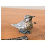 Vintage 144-grams (total) (2) Vintage Silverplated Needle/Toothpick Holders, (1) Vintage Silverplated Hen Shaped Salt/Spice Box, (1) Silverplated Bird Décor