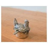 Vintage 144-grams (total) (2) Vintage Silverplated Needle/Toothpick Holders, (1) Vintage Silverplated Hen Shaped Salt/Spice Box, (1) Silverplated Bird Décor