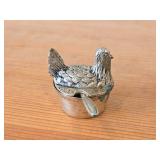 Vintage 144-grams (total) (2) Vintage Silverplated Needle/Toothpick Holders, (1) Vintage Silverplated Hen Shaped Salt/Spice Box, (1) Silverplated Bird Décor