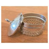82-grams (total) Lidded Silverplated Decorative Dish (designed to hold glass insert - not included) 3"x2"x3", 3"Mini Silverplated Goblet / Trophy