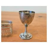 82-grams (total) Lidded Silverplated Decorative Dish (designed to hold glass insert - not included) 3"x2"x3", 3"Mini Silverplated Goblet / Trophy