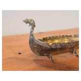 Vintage 260-grams Viking Ship theme Sterling Silver Salt Cellar 10" x 3 1/2" x 5"
