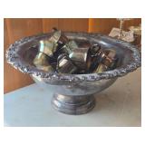 Silverplated Punch Bowl 9" x 18" with (19) Cups
