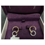 CHARRIOL White Topaz Two-Tone Circle Cable Drop Earrings in PVD Stainless Steel and Rose Gold-Tone